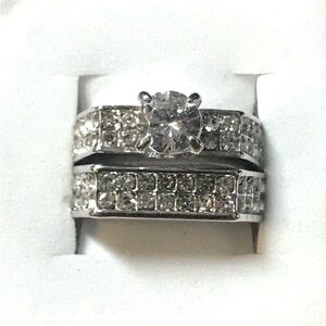 New Sterling silver white sapphire wedding ring set size 6